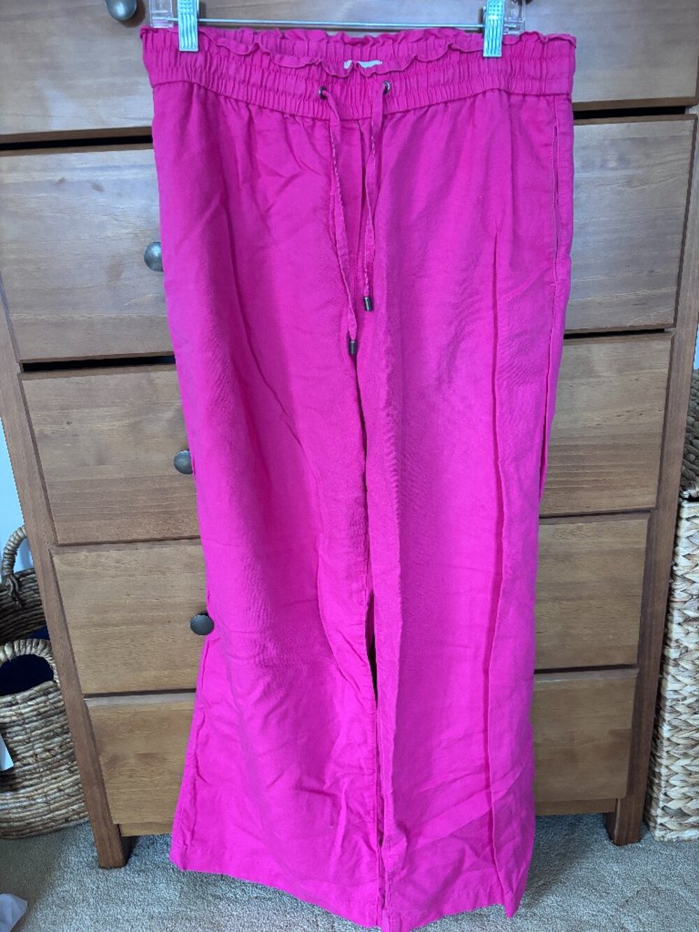 ESPRIT Pull On Wide Leg High Rise Bright Pink Pants Elastic Waist - Size 10